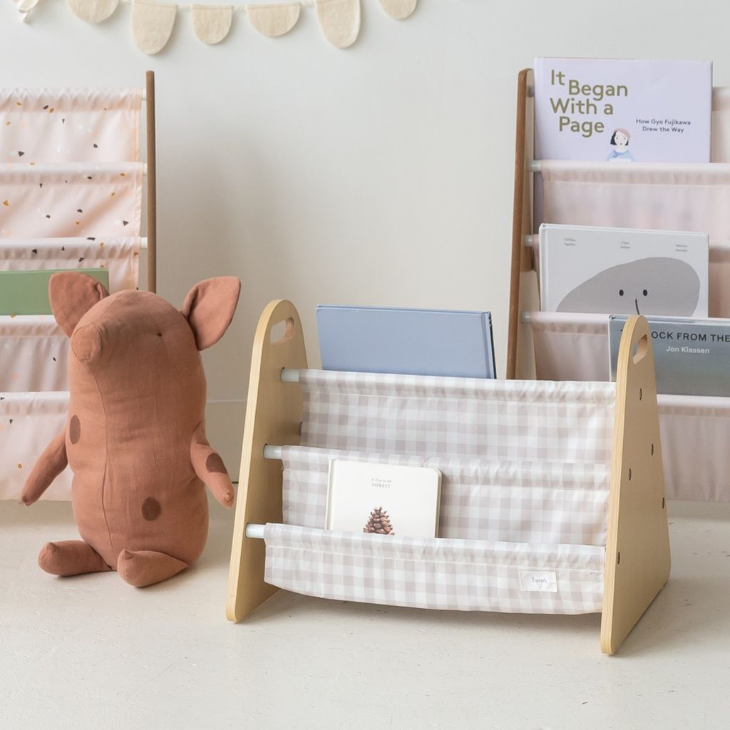 3 Sprouts -kaksipuolinen kirjateline, Beige Gingham-ruutu - Image 9