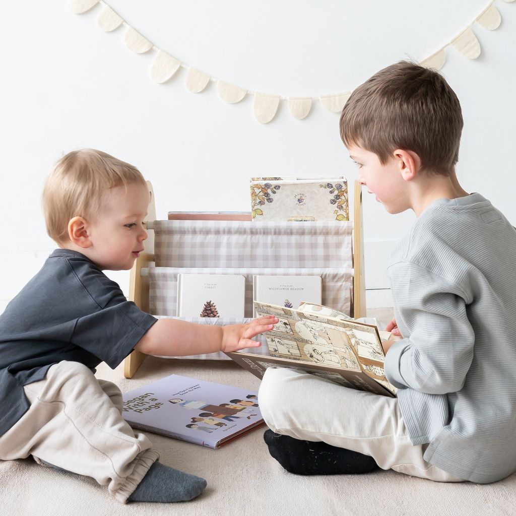 3 Sprouts -kaksipuolinen kirjateline, Beige Gingham-ruutu - Image 6