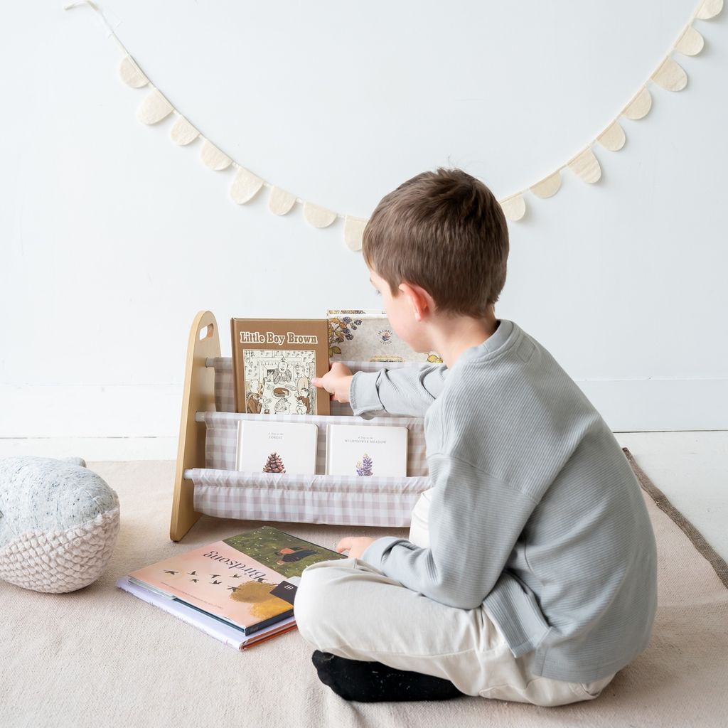 3 Sprouts -kaksipuolinen kirjateline, Beige Gingham-ruutu - Image 5