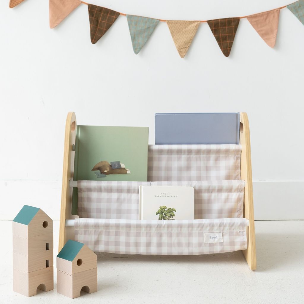3 Sprouts -kaksipuolinen kirjateline, Beige Gingham-ruutu - Image 4