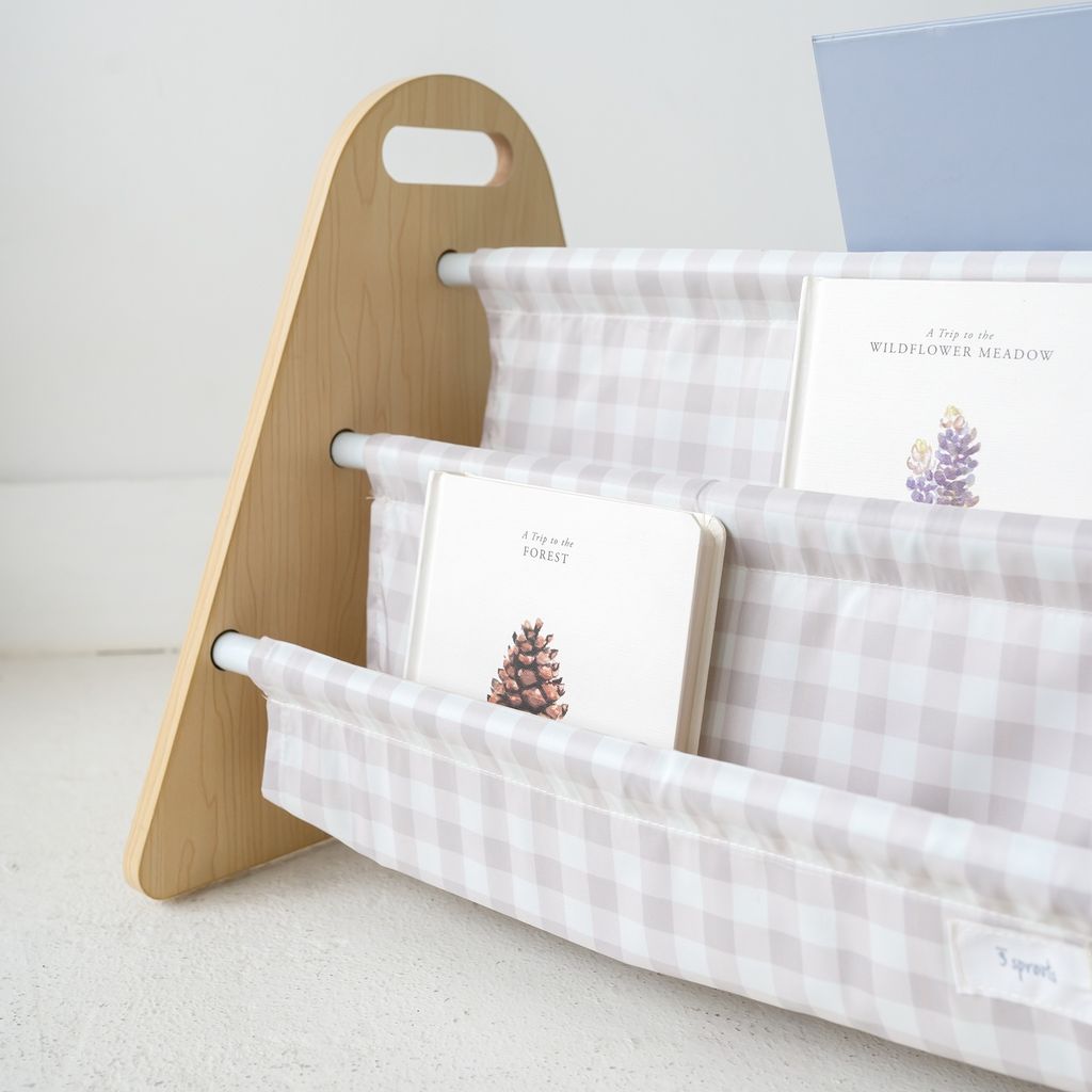 3 Sprouts -kaksipuolinen kirjateline, Beige Gingham-ruutu - Image 3